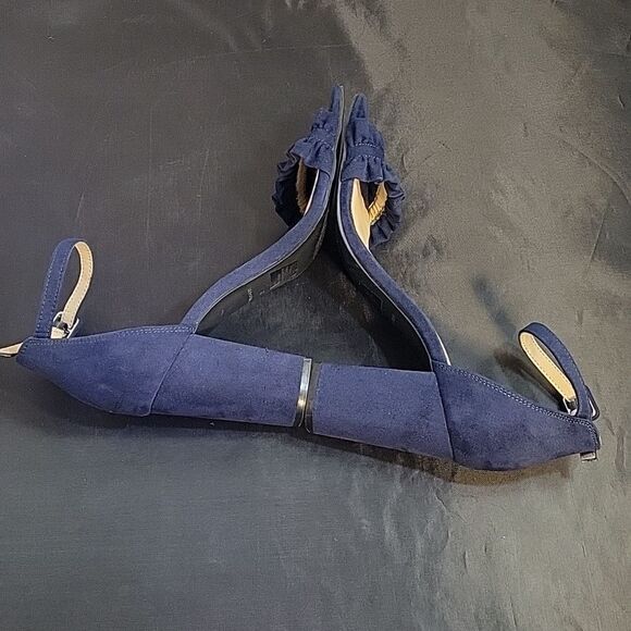 KAARI BLUE RUFFLE BLOCK HEEL OPEN TOE ADJUSTABLE BUCKLE ANKLE STRAP SANDAL - Picture 14 of 16